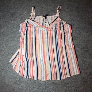 Lane Bryant Womens Plus 18 Striped Cami Tank Top Coral Blue Rayon V-Neck NWT
